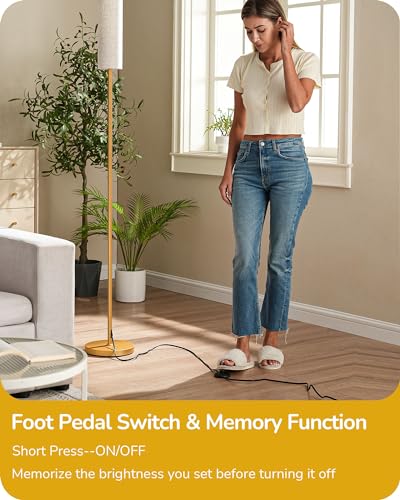EDISHINE 65 LED Corner Floor Lamp with Remote - Dimmable Minimalist Lighting for Living Room, Bedroom, Office, and Kids Room (Gold)