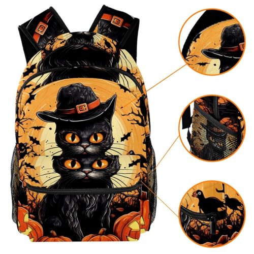 Sac à dos de voyage Halloween chat noir multicolore pour l école