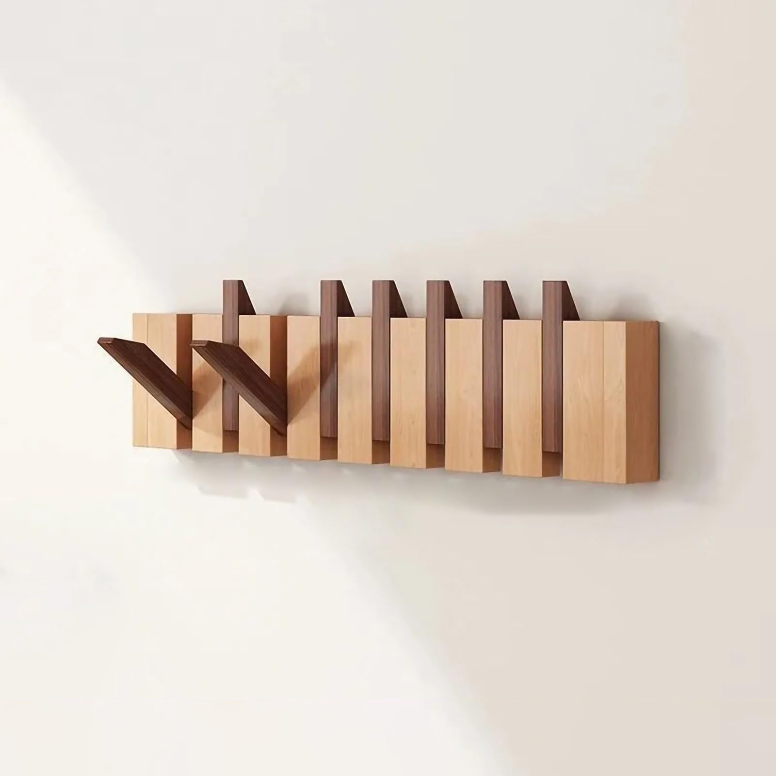 Appendiabiti da Parete in Faggio, Gancio Ribaltabile con Design a Forma di Tasto di Pianoforte, Appendiabiti Salvaspazio per Cappotti Borse e Cappelli, per Armadio Camera da Letto(Mix,8 hooks)
