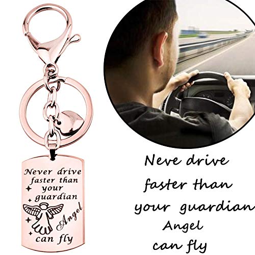 Wusuaned Never Drive Faster Than Your Guardian Angel Can Fly Keychain Bracelet New Driver Gift Sweet 16 Gift (Guardian Angel Keychain Rg) #TOP2
