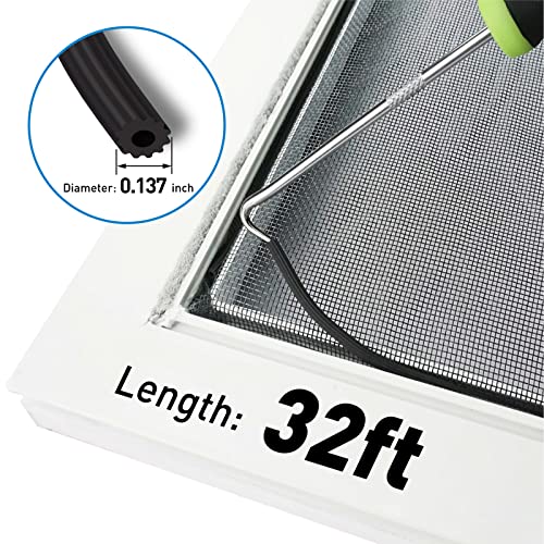 Homwmpa Window Screen Replacement Kit, 36"W × 90"L Durable Fiberglass Adjustable Screen Mesh With Retainer Spline (32Ft) For Diy Project Window Screen Door Screen Replacement & Repair, Black #TOP1