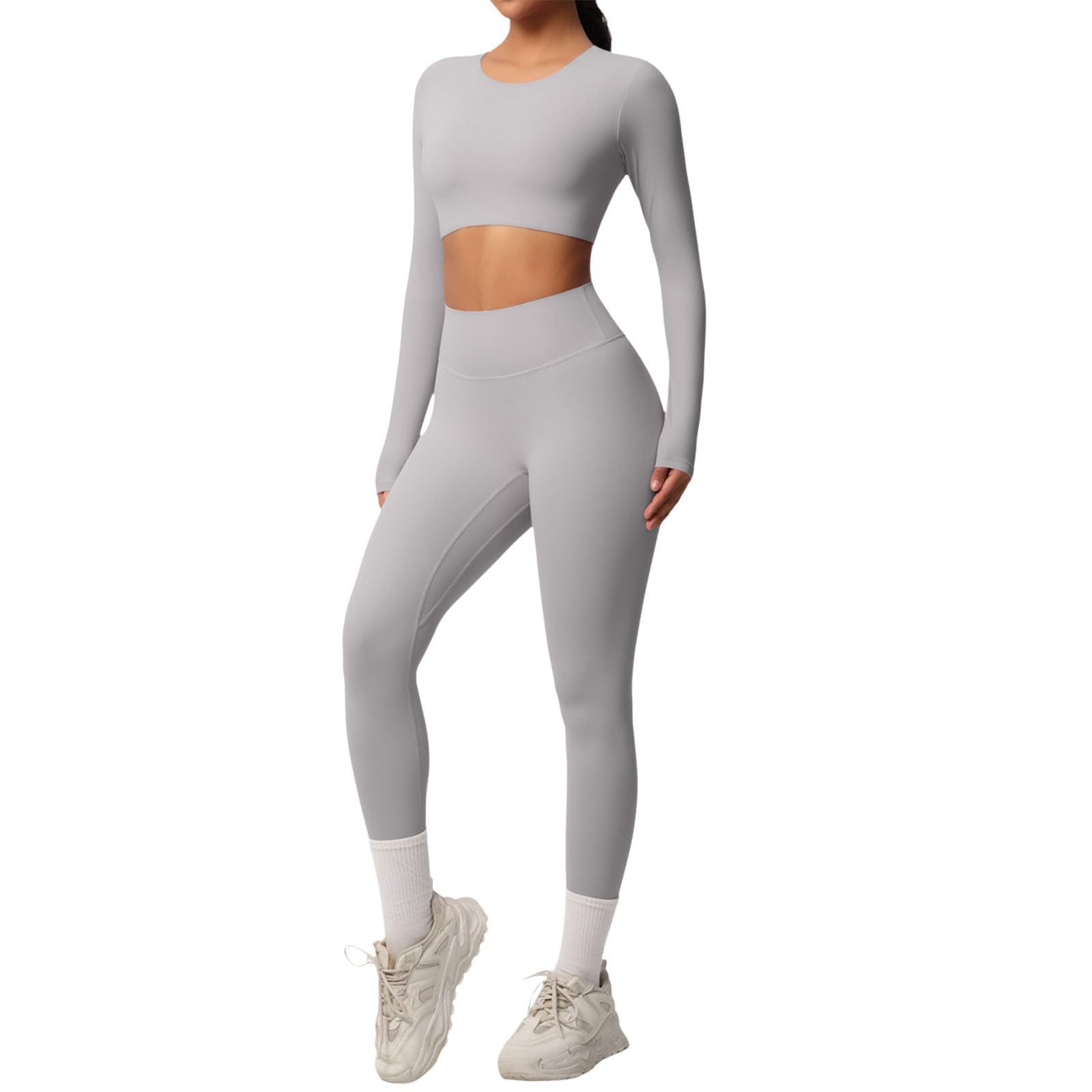 Pantaloni e maniche lunghe traspiranti in tinta unita per allenamento yoga, fitness, corsa, esercizio, abbigliamento sportivo