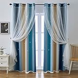 INDISTAR Star Blackout Curtains for Girls Kids Bedroom, Colourful Stripe Window Curtain Panels, 2 La