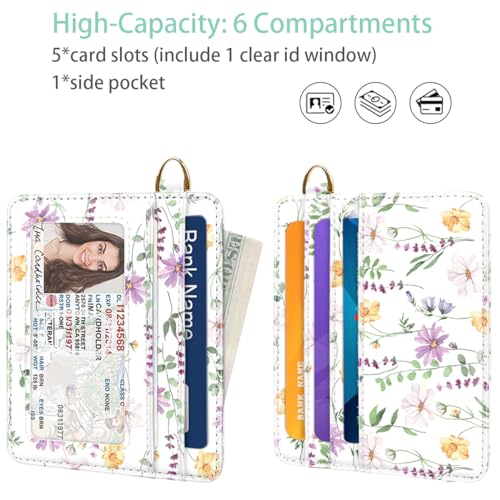 Image of Slim Minimalist Front Pocket RFID Blocking Credit Card Holder Small Wallet Cute Card Cases for Women,White Daisy