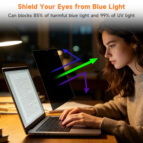 Image of Removable Magnetic Laptop Privacy Screen 15.6 Inch 16:9 | Anti-Glare Blue Light Filter, Computer Privacy Screen Shield for 15.6'' Hp Acer Asus Lenovo Dell Samsung Portable Monitor