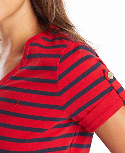 Nautica Womens Easy Comfort V-Neck Striped Supersoft Stretch Cotton T-Shirt T Shirt, Nautica Red, Medium Us #TOP3