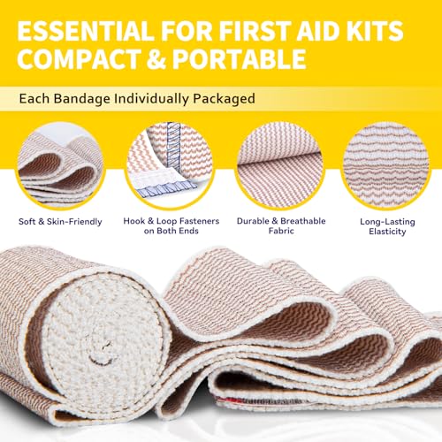 Image of FRESINIDER Premium Elastic Bandage Wrap 4 Inch, 18 Pack, Hook and Loop | All-Purpose 4-Inch Cotton Compression Wrap for Knee, Calf and Elbow; Bulk Box for Clinics, Teams and First-Aid Stations.