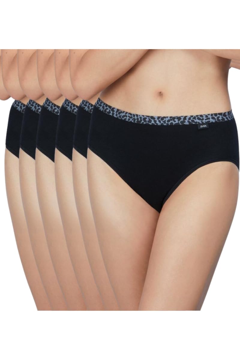 Avet Pack de 6 Bragas 32345 algodón (FR/ES, Letras, L, Regular, Regular, Negro)