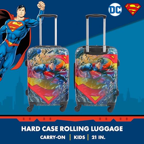 DC Comics Superman 21 Inch Kids Carry On Luggage, Hardshell Rolling Suitcase with Spinner Wheels, Multi2