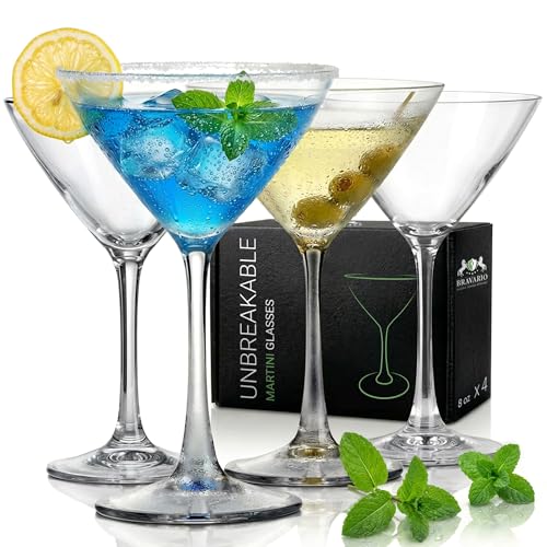 Bravario Unbreakable Plastic Martini Glasses, 100% Tritan Shatterproof Plastic Cocktail Glasses...