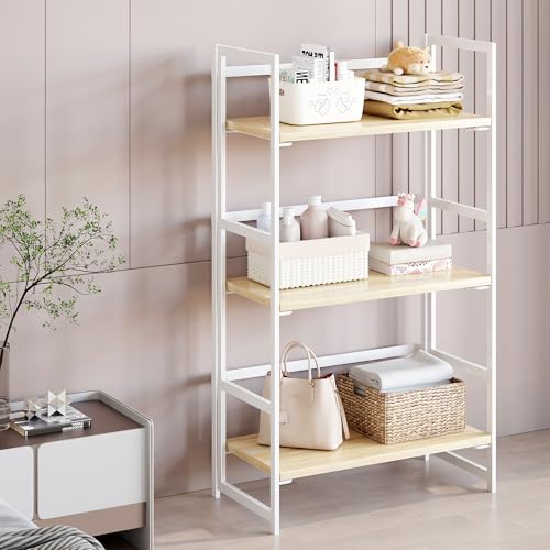 BHG Vintage Multifunctional Folding Bookshelf, No-Assembly Plant Stand Storage Rack Shelves for Home Office (White, 3-Tier) - image 2