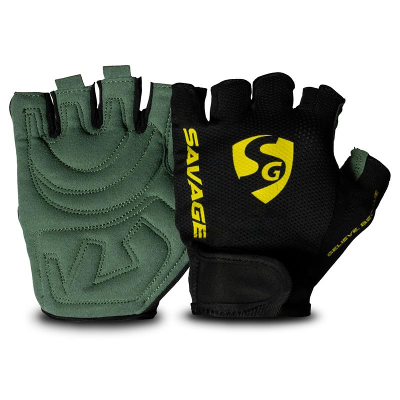 SG Savage Gym Gloves for Men & Women | Soft Grip Half Finger Workout Gloves with Non-Slip PU Suede Palm, Stretch Fit & Durable Design for Weightlifting & Fitness