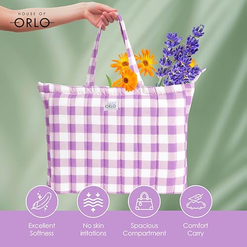 Image of Premium Cotton Waffle Quilted Tote Bag, Large Spacious Handbag for College, Office, Work, Travel, Shopping & Daily Use