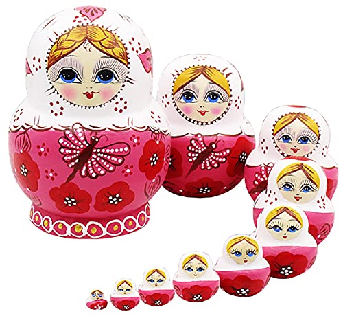 LK King&Light - 10pcs Butterfly Russian Nesting Dolls Matryoshka Wooden Toys