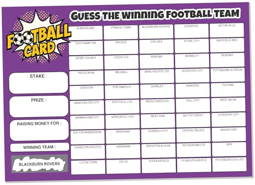 Fundraiser Hero Pack of 10 Football Team Scratch Cards - Large A5 Size - 50 Names - 330gsm Card