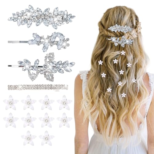 WHAVEL Rhinestone Hair Accessories 14PCS Clips de Pelo Plateados para Mujeres miniatura 1