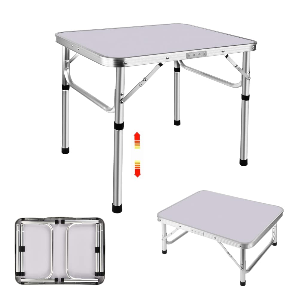 Portable Folding Table 2FT Folding Camping Table Aluminum Lightweight Adjustable Garden Picnic Table, 2 Adjustable Height 26/56cm