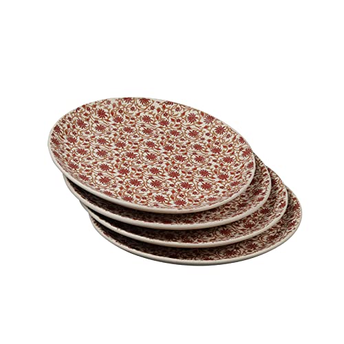 Image of Miah Decor Handcrafted Ceramic /Stoneware Dinner Plates Set-Pack of 4 |Red Flower Matte Floral Design|Dia-10 |Microwave,Oven,Freezer & Dishware Safe |MD-152AF