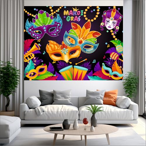 Image of Masquerade Theme Backdrop | Theme Birthday Decoration | Happy Birthday Banner for Kids (Pack of 1, Multicolor, Size: 5x4 Feet)