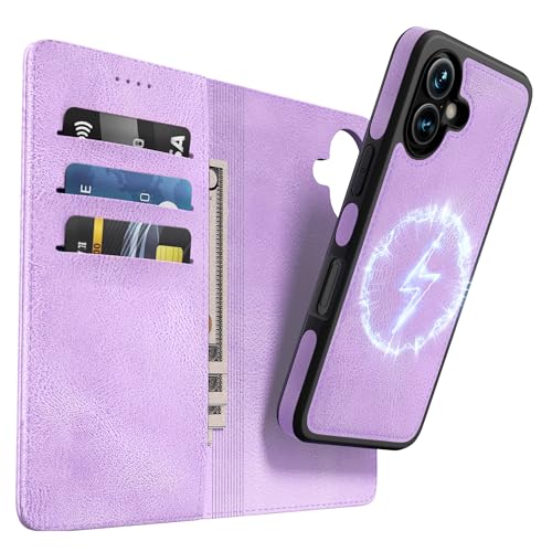 Coque iPhone 16 en cuir lilas idéale pour organiser vos sorties avec l'étui à rabat
