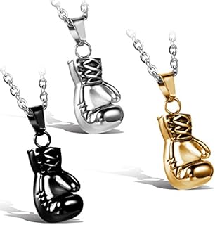 JewelryWe 3pcs Men's Stainless Steel Boxing Gloves Pendants Necklaces Biker with 22" Chain, Silver Black Golden (in Gift Bag)
