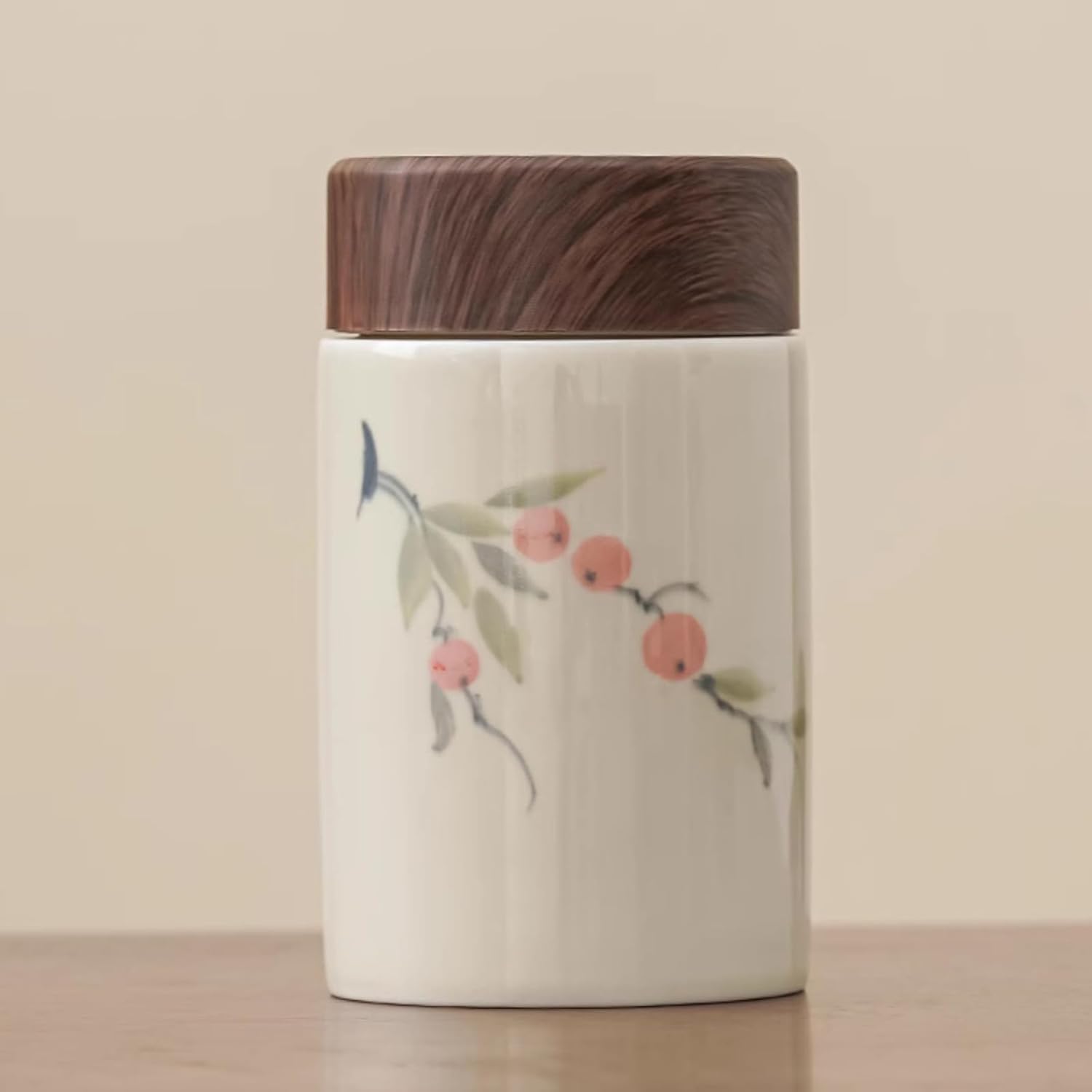 Tea Caddy Ceramics, 300ml10.2oz, Hand-drawn Storage Tank Chinese Kung Fu Tea Set Accessories