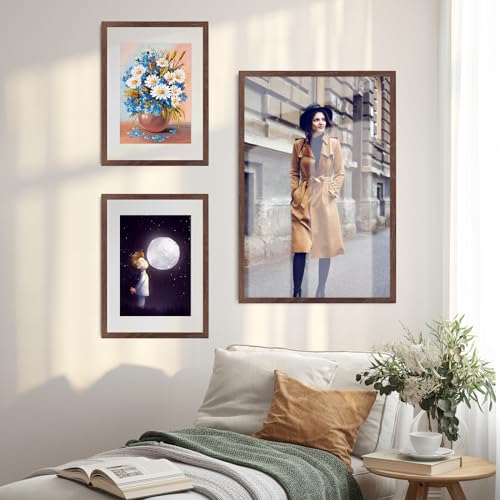 puthiac 16x24 Walnut Oak Wood Picture Frame - Minimalist 16x24 Poster Frame, 16"x24" Frame Wood, Natural Solid Wooden Picture Frames for Wall Art Photo and Prints (3 Pack, Walnut)
