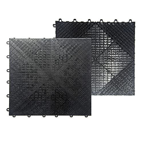 Myoyay 20Pcs 15.8X15.8" Interlocking Garage Floor Tiles 4/5 Inch Thick Pvc Tiles Diamond Plate Design Non-Slip Garage Flooring Tile For Garage, Workshop, Shed, Or Trailer, Black #TOP5
