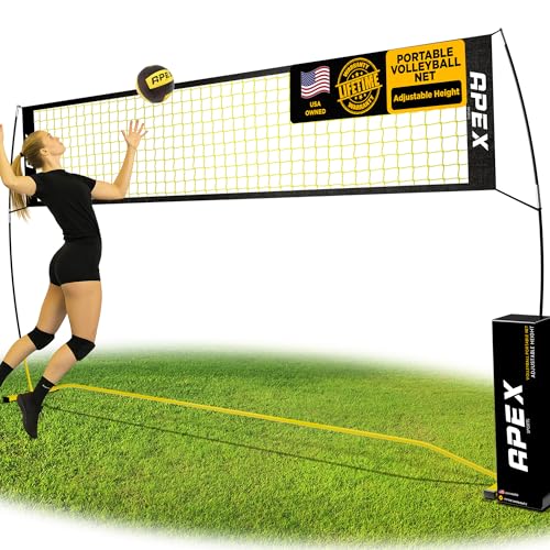 Apex Sports Volleyball Net Training – 12' Wide, Portable Adjustable Height 7.4' to 8' – Includes Ground Stakes, Carry Bag – Indoor & Outdoor Use, Designed by Pro Athletes for Peak Performance