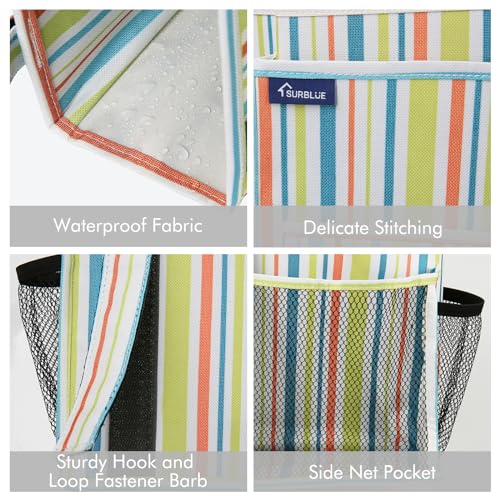 Image of Surblue Bedside Caddy Hanging Bed Organizer Storage Bag Pocket for Bunk and Hospital Beds, College Dorm Rooms Baby Bed Rails, Camp 8 Pockets, (Large, Green Stripe)