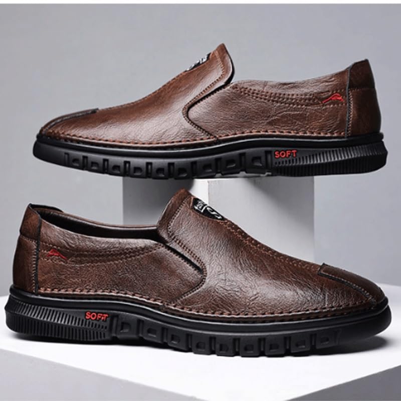 Men's Dress Shoes Genuine Leather Business Brogue Handmade Formal Oxfords Shoes Mens Casual Genuine Flats Soft Driving Walking Loafer Shoes3