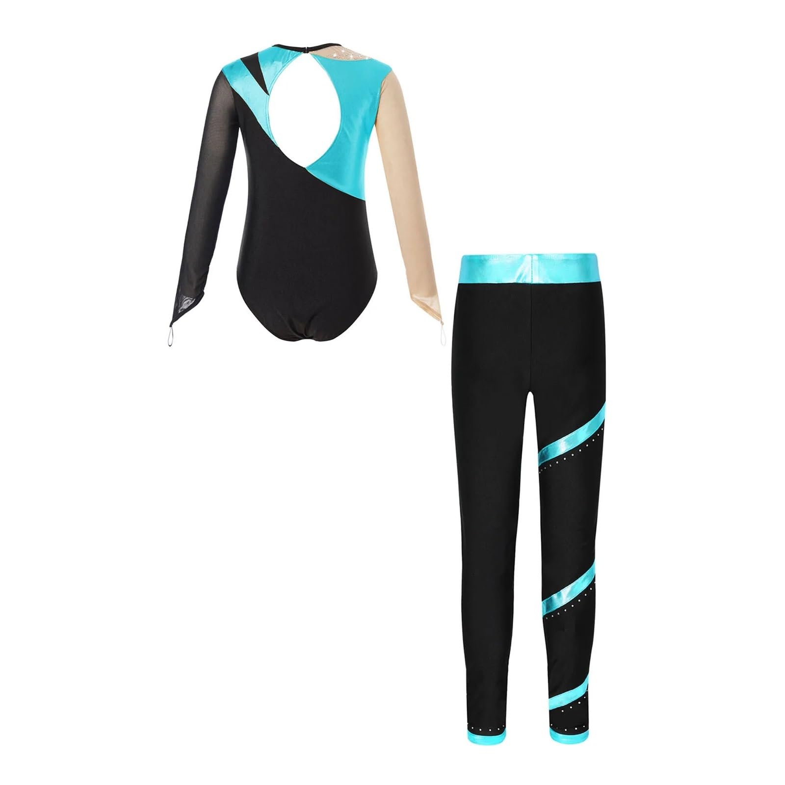 Ballettanzug for Kinder, Tanz-Outfits, Gymnastikanzug for Mädchen, glänzend, langärmelig, Eiskunstlauf-Bodysuit mit Hose, 6–16 Jahre, Tanzbekleidungs-Sets(Silver,6)