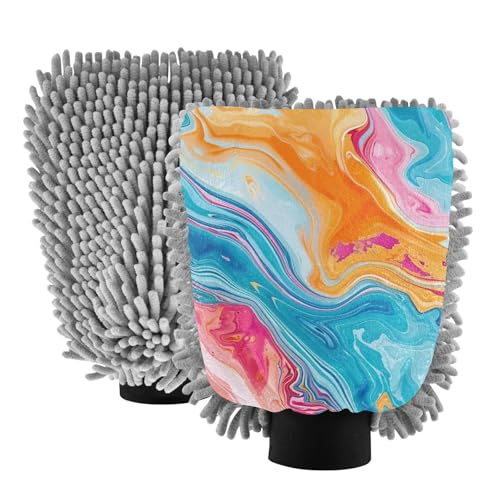 IOACIY Absorbent Microfiber Car Wash Drying Mitts, 2 Pack, Scratch-Free & Lint-Free, Rich Foam, Highly Absorbent, Double Sided, Wash Mitt Perfect for Car Washing, M, Marble (14)