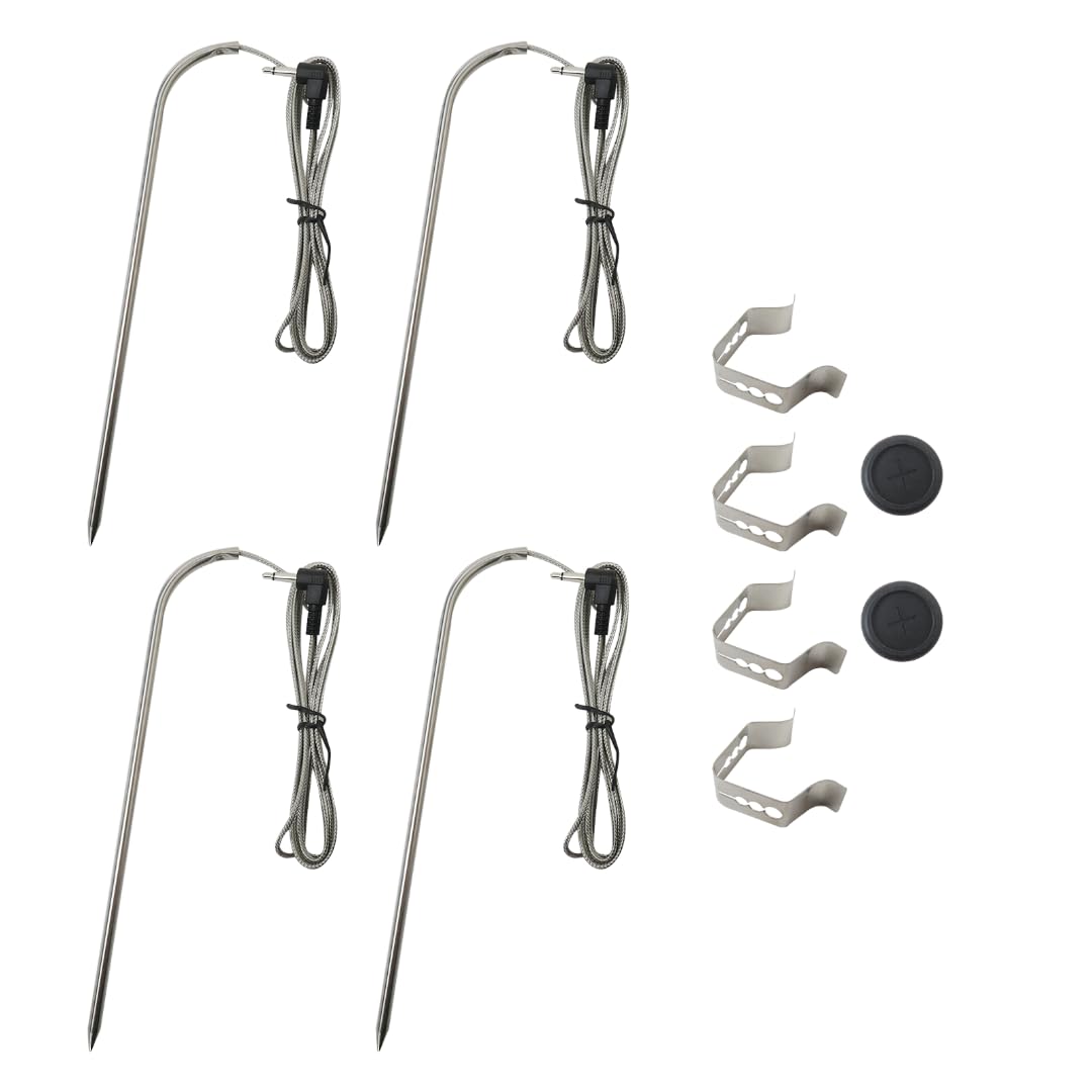 Premium 4pcs Replacement Meat Temperature Probe with Probe Grommet and Grills Clips for Masterbuilt Gravity Series 560/800/1050XL Digital Charcoal Grill + Smokers, Replace 9004190170