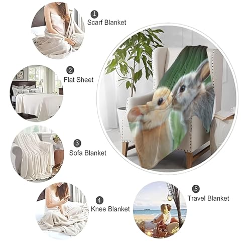 Couverture de lit microfibre 3D motif lapin avec flanelle douce et chaude - 8
