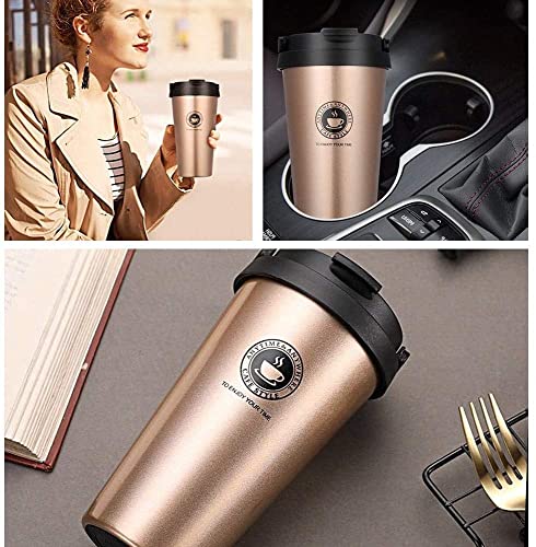 Image of STARFLYER 500ml Tumbler with Handle, Lid, Stainless Steel Vacuum Insulated Water Bottle Adventure Travel Mug Quencher for Iced Coffee, Hot and Cold Tea, Beverage- (Golden Handle)