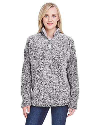 J America Ladies' Epic Sherpa 1/4 Zip M BLACK HEATHER