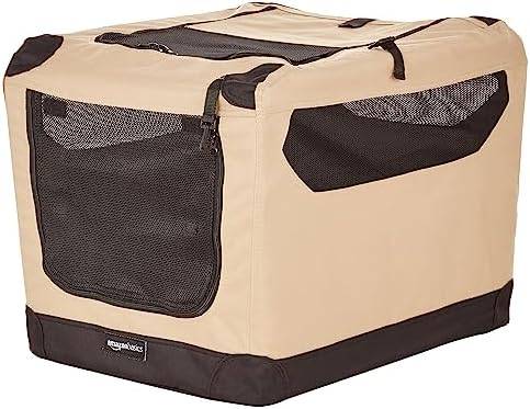 Amazon Basics 2-Door Collapsible Soft-Sided Folding Soft Dog Travel Crate Kennel, Small (18 x 18 x 26 Inches), Tan
