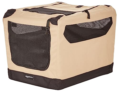 Amazon Basics 2-Door Collapsible Soft-Sided Folding Soft Dog Travel Crate Kennel, Small (18 X 18 X 26 Inches), Tan #TOP24