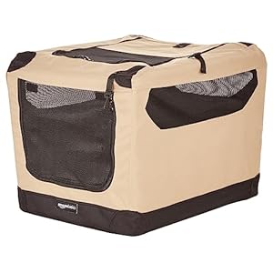 Amazon-Basics-2-Door-Collapsible-Soft-Sided-Folding-Soft-Dog-Travel-Crate-Kennel-Small-18-x-18-x-26-Inches-Tan