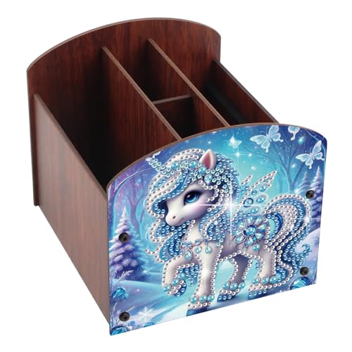 Image of Diamond Painting Wooden Desk Organizer, DIY Diamond Art Storage Box, Crystal Rhinestones Art Kit for Desktop Ornament, Jewelry Box & Pen Holder with Winter Blue Fantasy Design