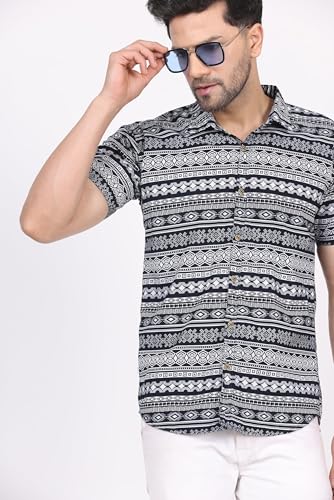 Image of CVC Fashion Men's Printed Button-Down Shirt - Aesthetic Regular Fit Half Sleeve Casual Shirt for Men, Ideal for Summer & Beach Wear