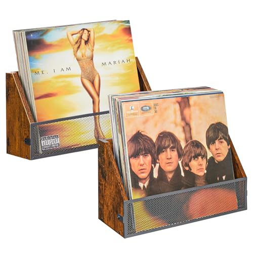 Zitaloken Schallplatten-Wandhalterung, 2 Packungen, Vintage-Holz-Album-Halter und LP-Ausstellungsregal für Schallplatten-Sammler, Geschäfte, Zuhause, künstlerischen Raum, passend für 17,8 - 30,5 cm