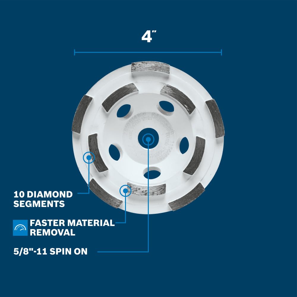 BOSCH DCDR0402 Diamant-Schleiftopf mit segmentierter Nabe, 10,2 cm, zweireihig, schnelle Materialabtragung, Beton, Mauerwerk, Winkelschleifer