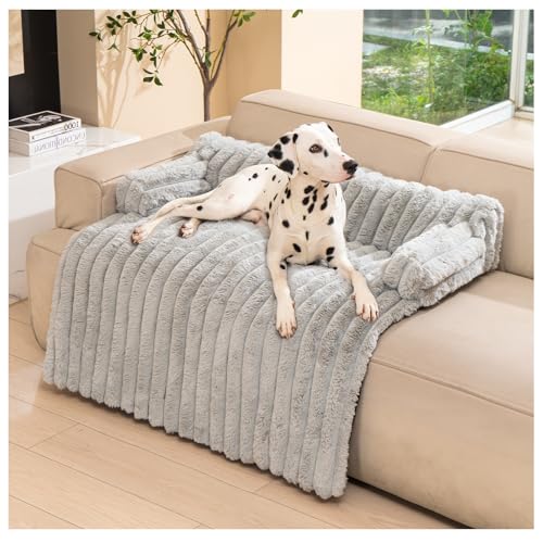 Avont Flauschige Hundebett, Hundematte Decke für Sofa für Hunde Katzen mit abnehmbaren waschbaren Bezug und Anti-Rutsch-Boden- Große/Leichtgrau