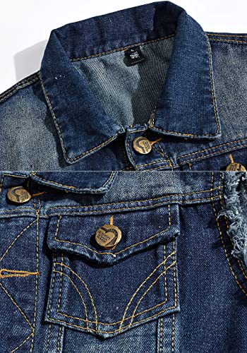 Image of ebossy Men's Ripped Distressed Denim Vest Sleeveless Button Up Jean Vest Jacket (Medium, Denim Blue)