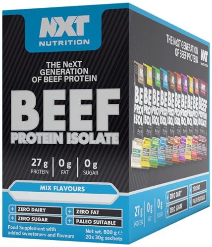 NXT Beef Protein Isolate 20 Sachets - Mixed Selection Box | Protein Powder High in Natural Amino Acids - Paleo Keto Friendly - Dairy and Sugar Free - Muscle Recovery | 20 Flavours |