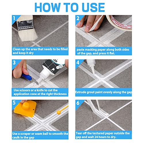 Tile Grout Paint, 2 Pack Grout Filler Tube, Grout Sealer For Bathroom, Shower, Kitchen, Floor Tile, Fast Drying Grout Repair Kit, Restore And Renew Tile Joints Line, Gaps, Replace Grout Pen(White) #TOP5