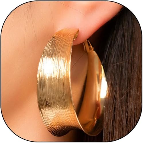 Aretes de Aro Gruesos de Oro para Mujeres Exagerados Grandes Anchos Post Gruesos Aretes de Aro Minimalistas Pulidos 80MM Aretes de Declaración