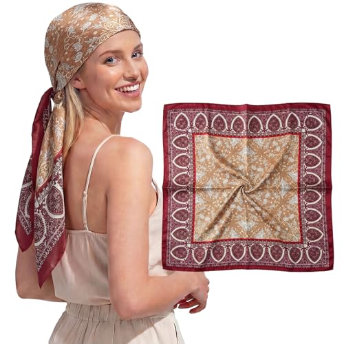 RIIQIICHY 35 Inches Head Scarf for Women Silky Feel Hair Wrapping Square Printed Scarves Top Fashion Accessory C014